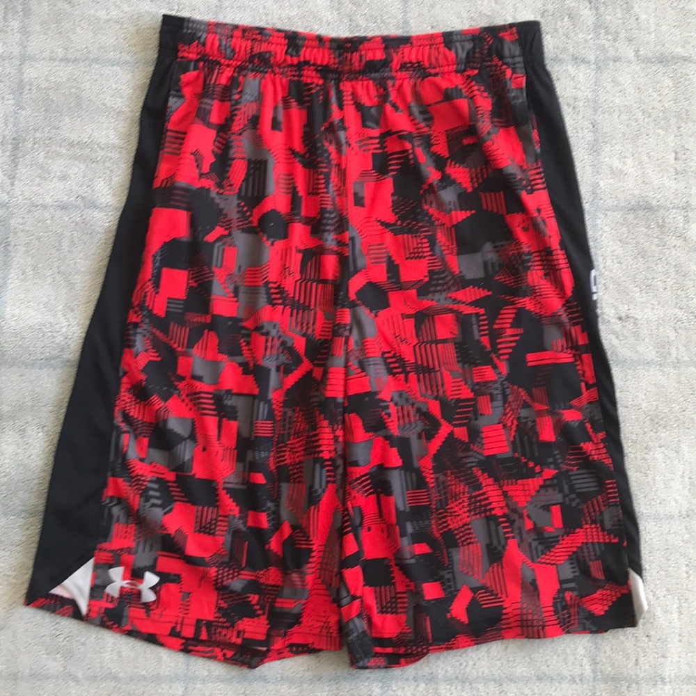UA Youth red/black pattern shorts